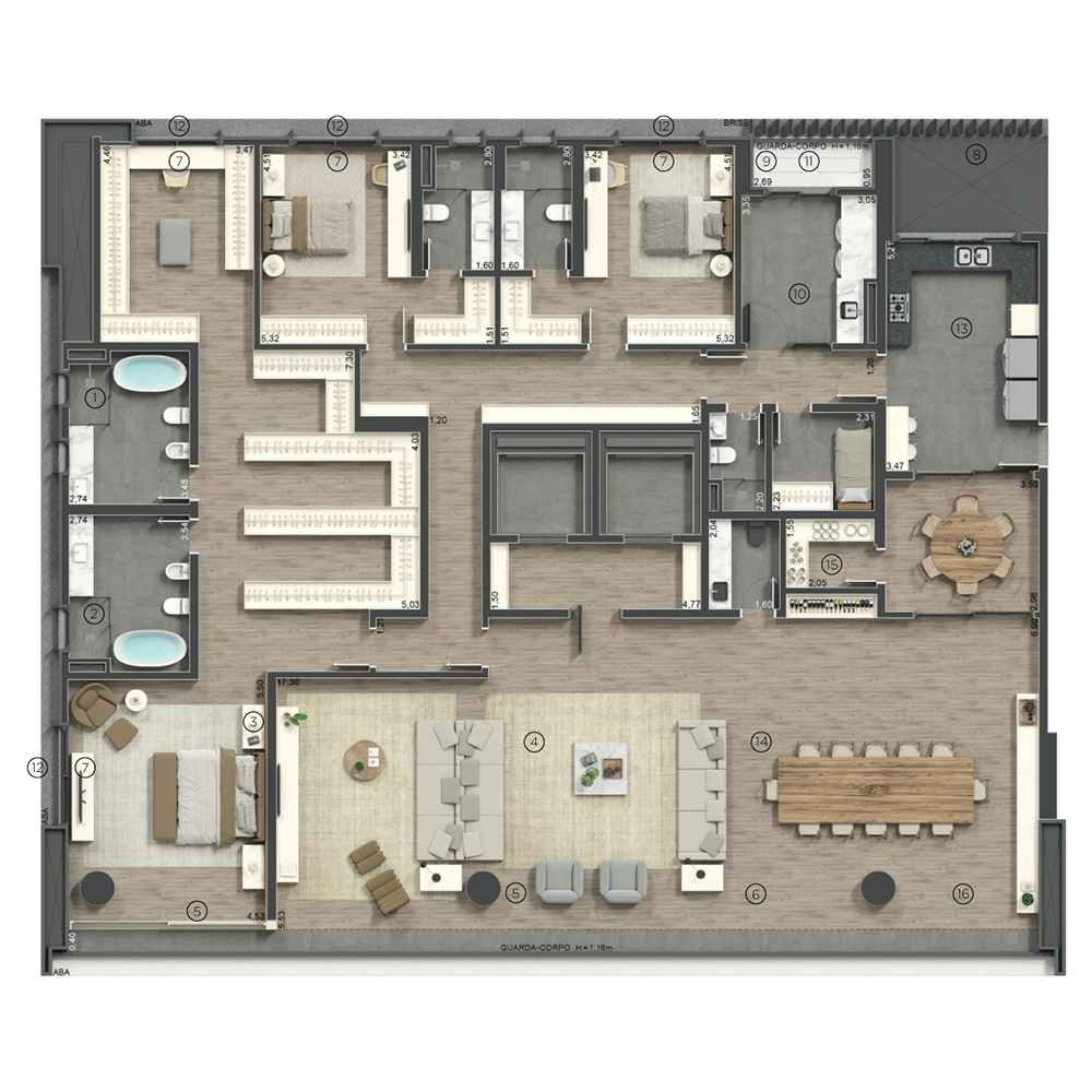 PLANTA SUÍTE MASTER E SALA AMPLIADAS - TORRE W